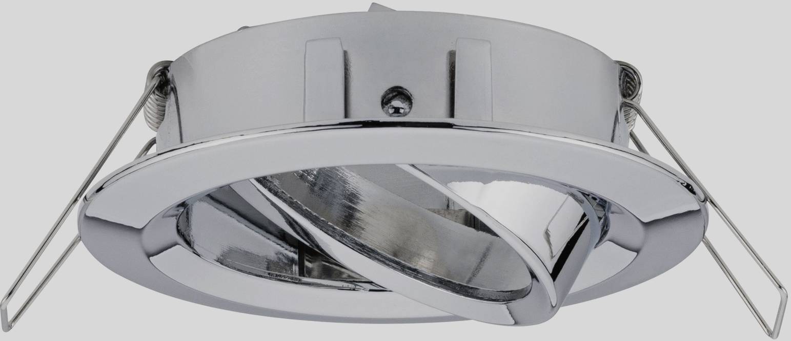 Srebrny, okrągły uchwyt lampy z dwoma bocznymi zaciskami, odpowiedni do montażu sufitowego, prezentuje minimalistyczny, nowoczesny design.