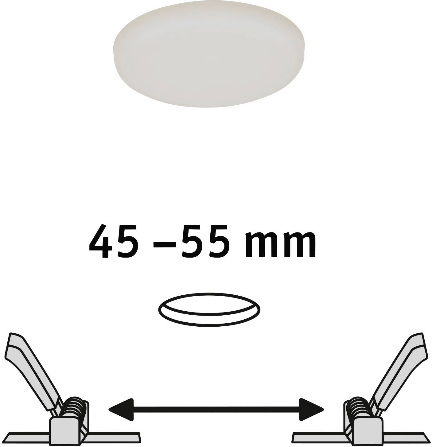 Diagram przedstawia okrągły stropowy reflektor punktowy oraz skalę od 45 do 55 mm, która obrazuje możliwą głębokość montażu.