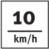 10 km/h wyświetlane na czarnym tle.