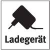 Biała piktogram ładowarki na czarnym tle, pod spodem napis 'Ładowarka'.