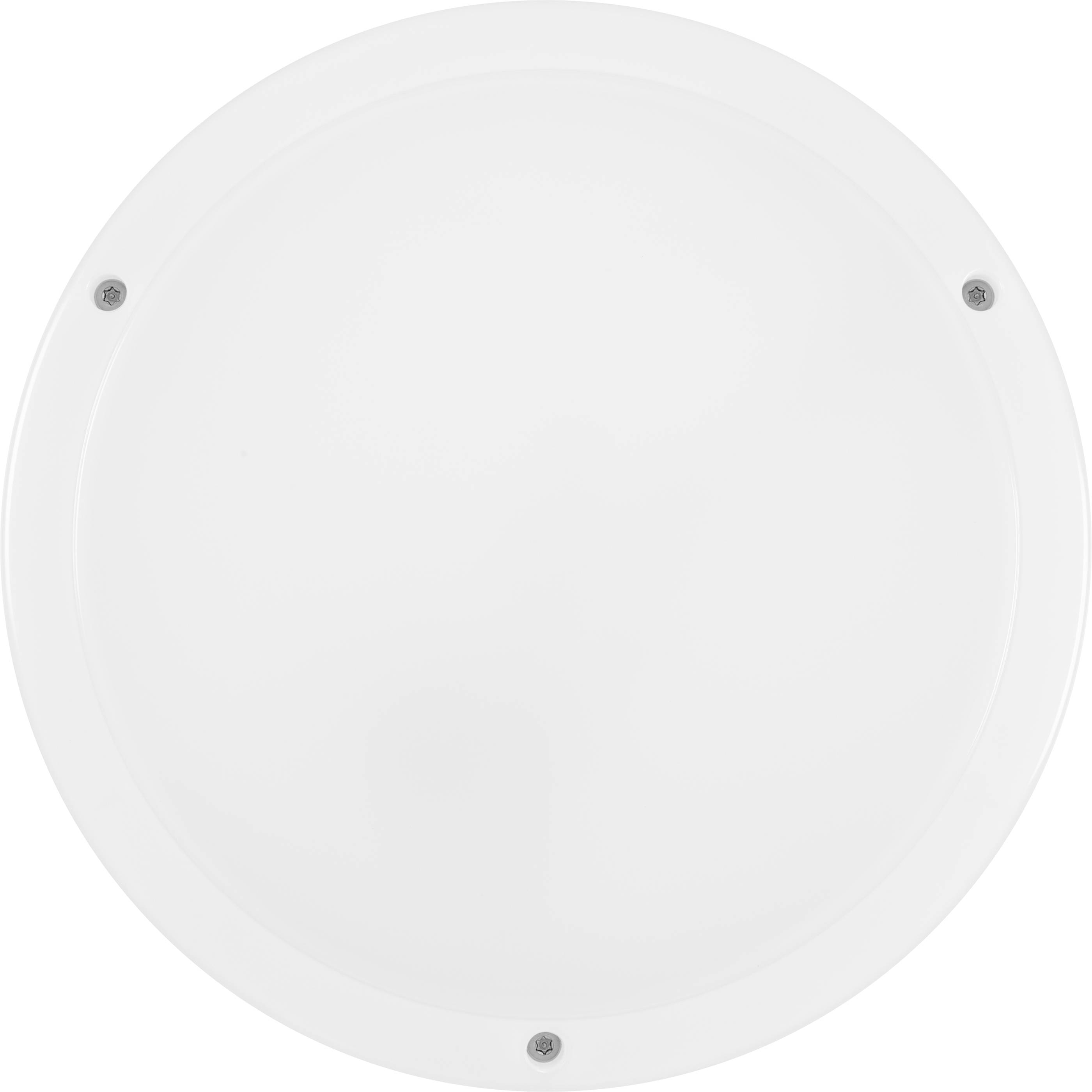 Biała, okrągła lampa sufitowa przymocowana trzema śrubami, minimalistyczna i prosta w designie.