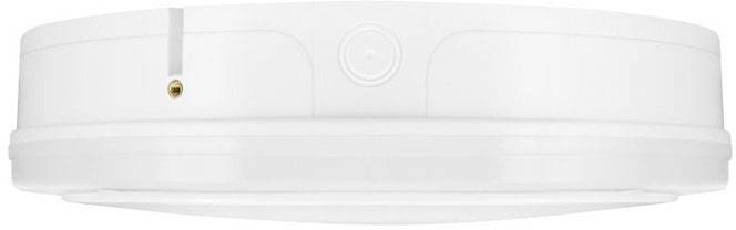 Okrągły, biały czujnik dymu o gładkiej powierzchni z małym metalowym mocowaniem z boku, odpowiedni do montażu na suficie mieszkania.