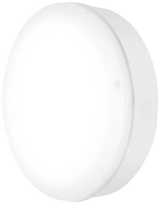 Okrągła lampa sufitowa LED w białym kolorze, odpowiednia do wnętrz. Minimalistyczny design bez widocznych detali.