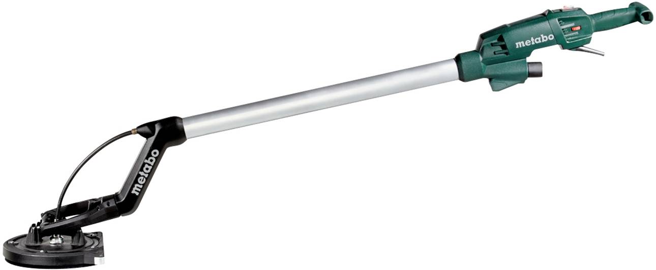 Zielona szlifierka długoszyjkowa z długim srebrnym uchwytem i czarną głowicą szlifierską, przeznaczona do użycia na ścianach i sufitach.