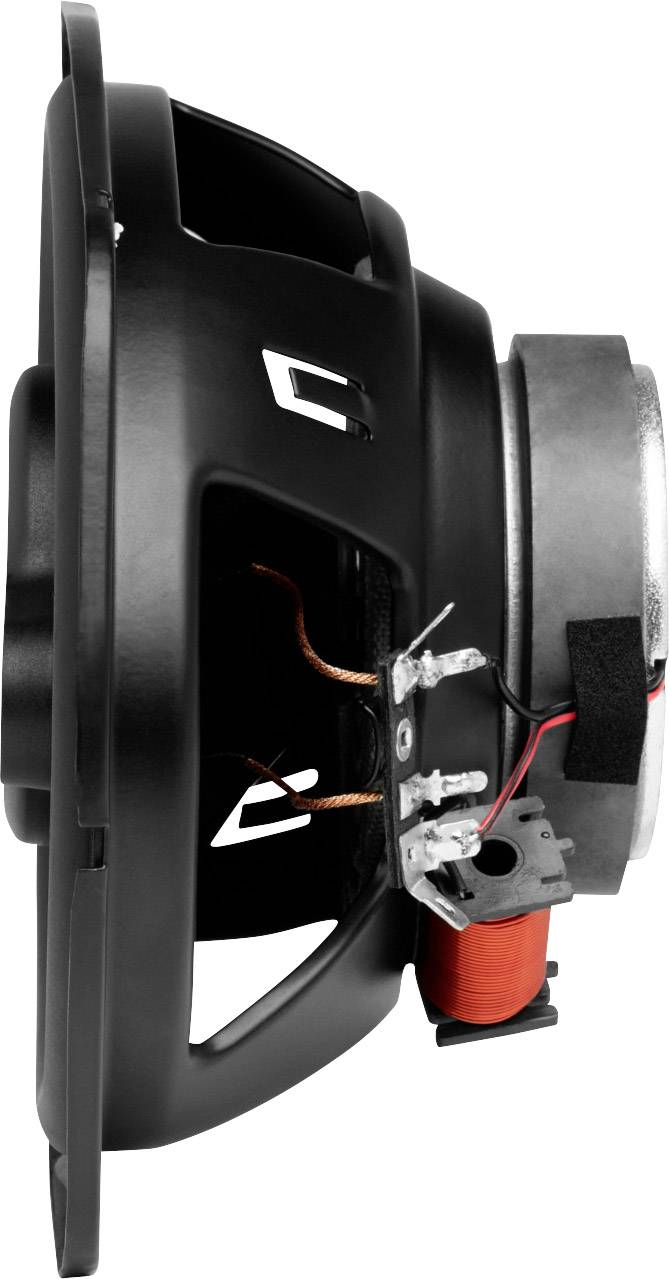 Głośnik widziany z boku, ukazujący dużą membranę i złącza. Używany do wzmacniania dźwięku.