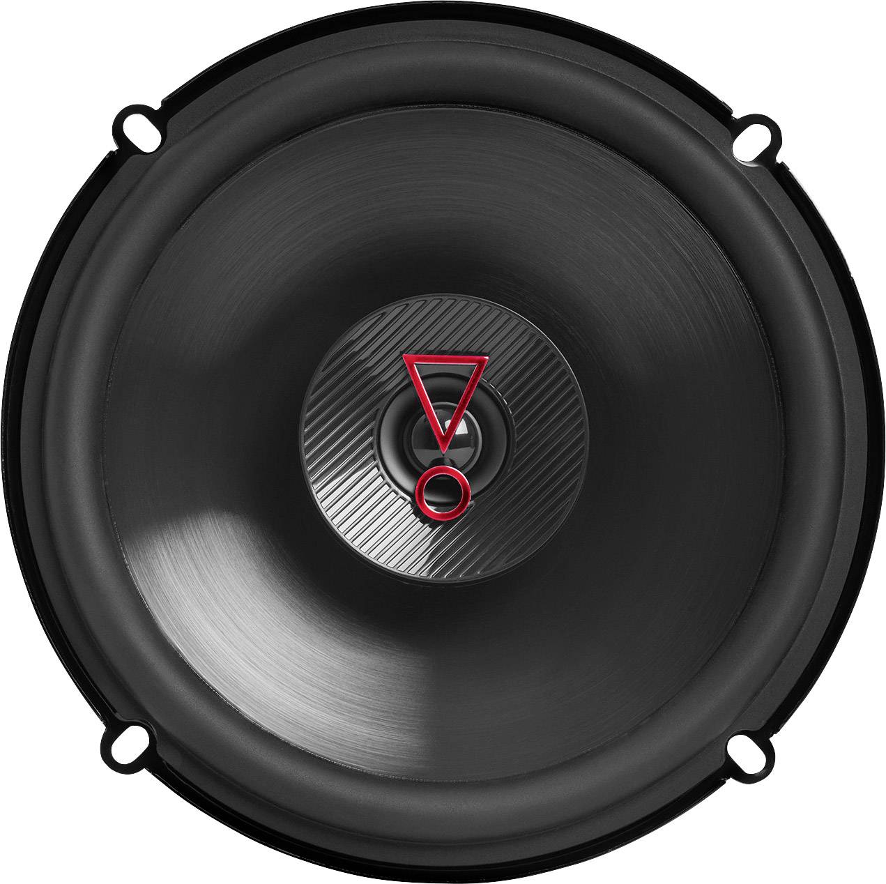 Czarny głośnik z czerwonym wykrzyknikiem na środku.
