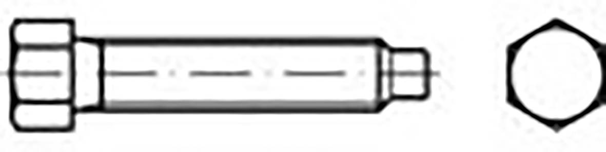 Rysunek techniczny główki śruby i widoku bocznego śruby z łbem sześciokątnym.