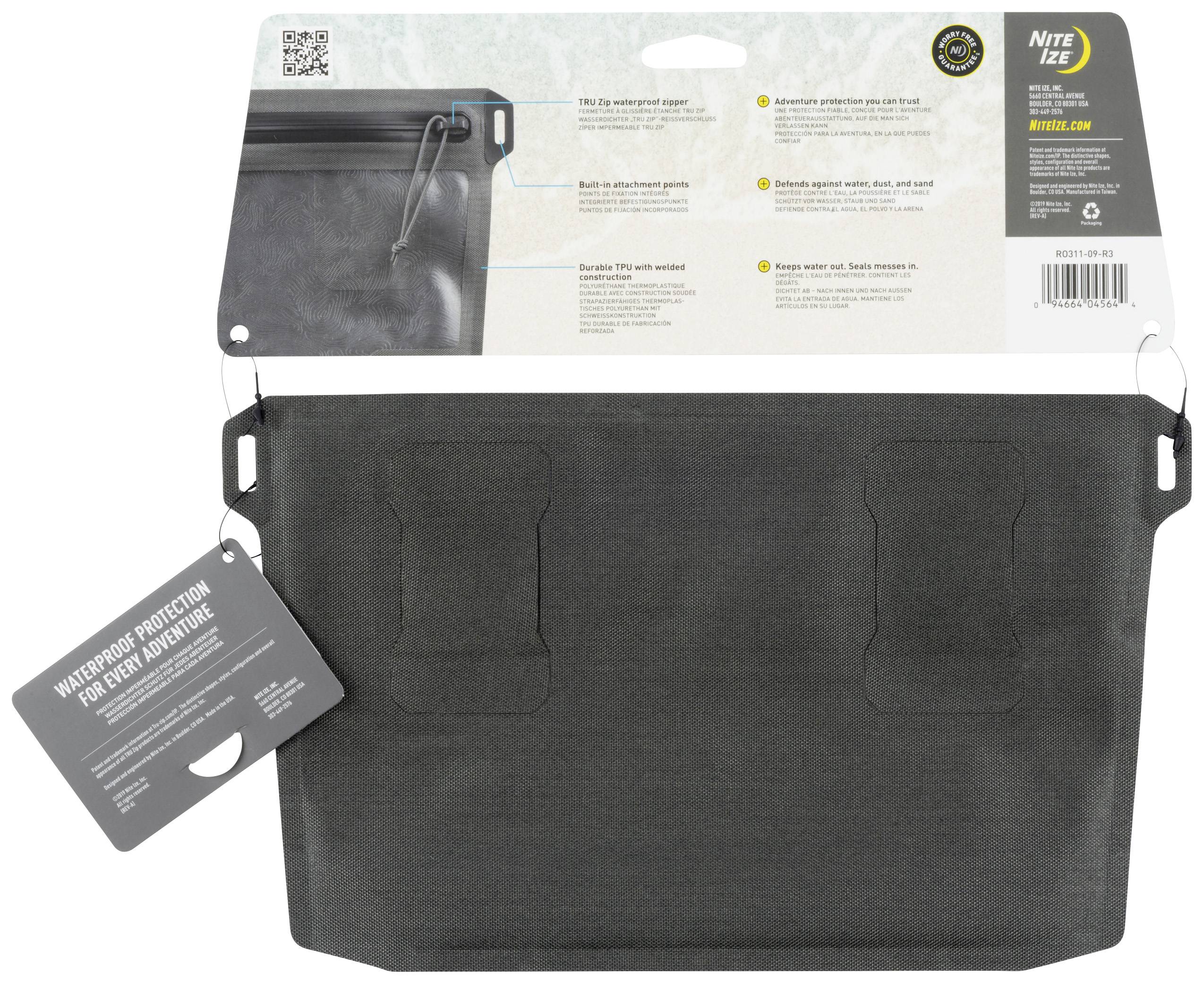 Wodoodporna czarna osłona z zamkiem błyskawicznym, idealna do codziennego użytku. Opakowanie przedstawia przykłady zastosowań.