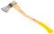 Siekiera z drewnianym uchwytem i stalowym ostrzem, doskonale nadająca się do rąbania drewna. Uchwyt ma żółte zakończenie.