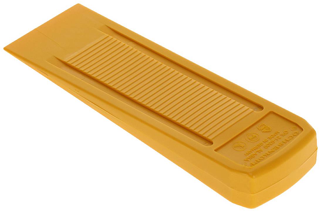 Pomarańczowe plastikowe narzędzie warsztatowe o chropowatej powierzchni, używane do montażu i demontażu opon w rowerach.
