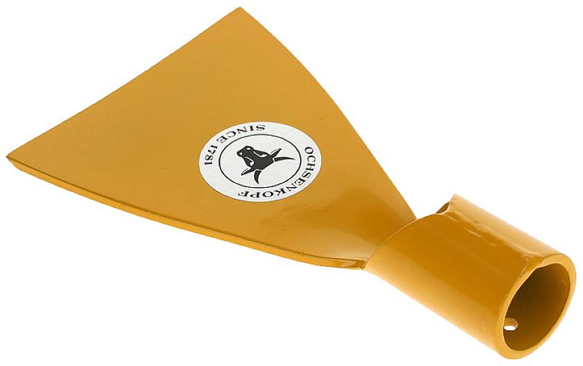 Pomarańczowy młotek do glazury z logo pingwina i napisem 'Schopf Singe 1881'.