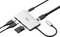 Hub USB-C firmy D-Link z różnymi portami: USB, HDMI i gniazda kart SD. Adapter i kable do podłączania różnych urządzeń.