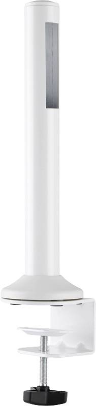 Biały cylindryczny adapter nogi stołowej z mocowaniem zaciskowym do zamocowania na krawędzi stołu.