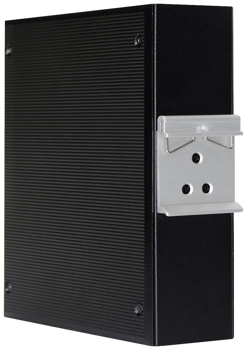 Czarny segregator stojący pionowo, z widocznym srebrnym mechanizmem dźwigniowym z boku.