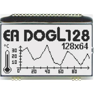 Diagram temperatury na wyświetlaczu LCD, pokazujący wahania w °C od 0 do 80. Oznaczenie przy 30°C. Tekst: 'EA DOGL128 128x64'.