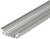 Srebrny profil aluminiowy z rowkami prowadzącymi, często stosowany do mocowania lub prowadzenia elementów konstrukcyjnych.