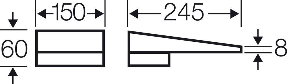 Rysunek części: Po lewej prostopadłościenny blok (60 x 150 mm), po prawej element zwężający się (245 x 8 mm).