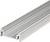Srebrny profil aluminiowy z rowkowatymi strukturami, stosowany do konstruowania ram lub połączeń strukturalnych.