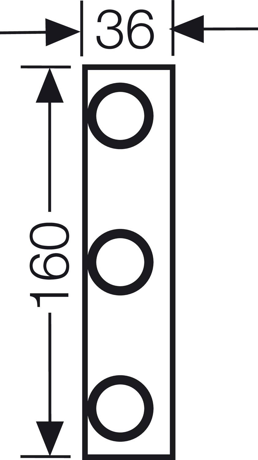 Rysunek z trzema kołami ułożonymi w pionie. Całkowita wysokość 160 jednostek, szerokość 36 jednostek.
