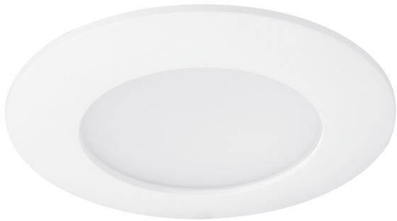 Okrągła, biała lampa sufitowa LED o płaskiej konstrukcji, idealna do nowoczesnych wnętrz.