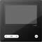 Czarny monitor z ekranem dotykowym i dwoma przyciskami; jeden z symbolem ust, drugi z symbolem plus; używany do domofonu.