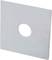 Kwadratowa biała plastikowa płyta osłonowa z okrągłym otworem pośrodku, przeznaczona do montażu ściennego lub sufitowego.