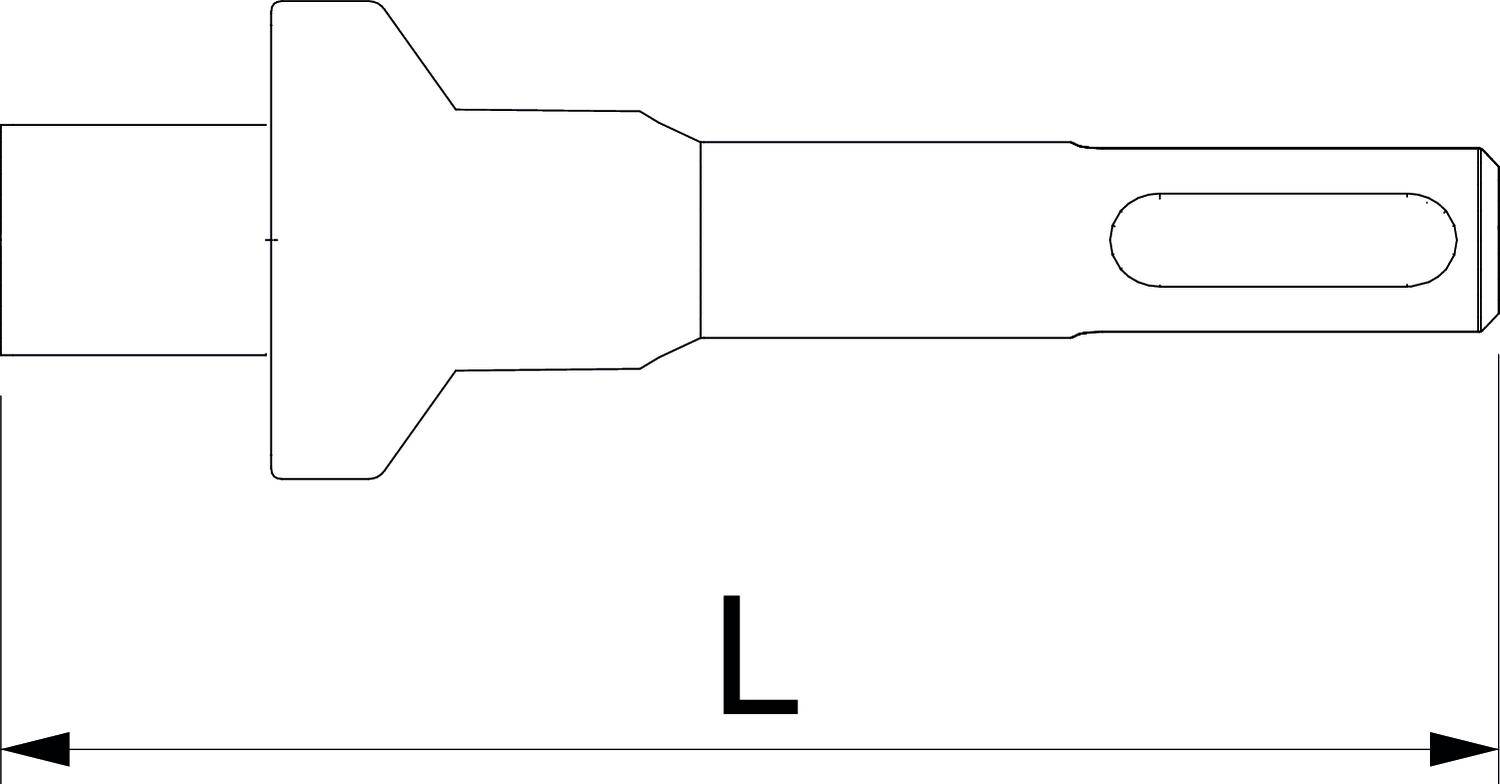 Rysunek techniczny czubka narzędzia o długości 'L', przedstawiający szczegóły kształtu oraz elementu łączącego po prawej stronie.