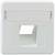 Biała, kwadratowa osłona ścienna z prostokątnym otworem pośrodku. Odpowiednia do montażu przyłączy kablowych lub instalacji sieciowych.