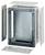 Szary, prostokątny puszka instalacyjna z tworzywa sztucznego z zdejmowaną pokrywą i ściankami bocznymi. Odpowiednia do instalacji elektrycznych.