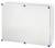 Obudowa elektroniczna w kształcie prostokąta, w kolorze białym, z niebieskimi zaślepkami śrub na narożnikach, odpowiednia do instalacji elektrycznych.