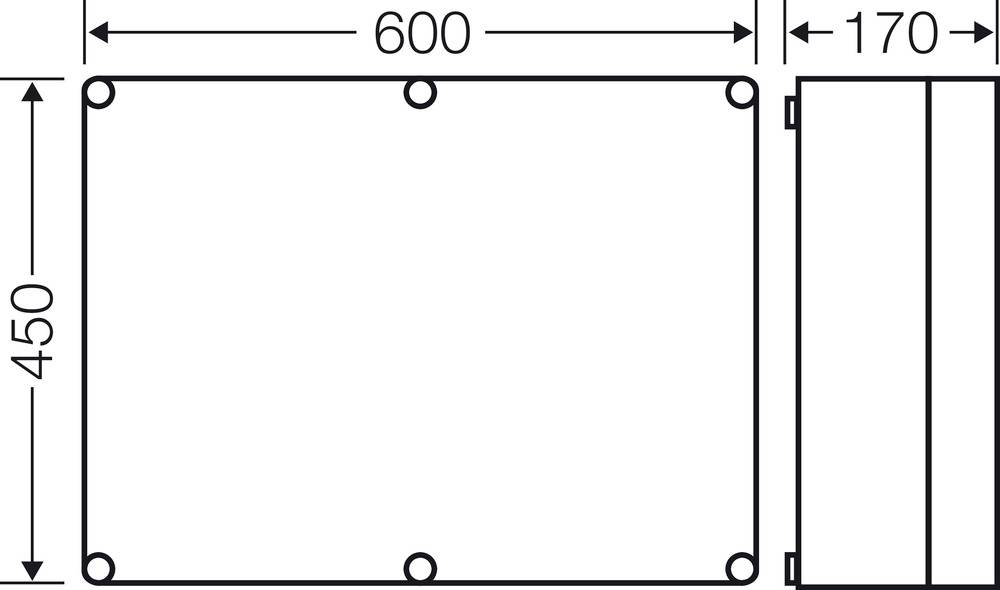 Rysunek techniczny prostokąta o wymiarach 600 x 450 mm oraz przylegającego do niego mniejszego prostokąta o szerokości 170 mm.