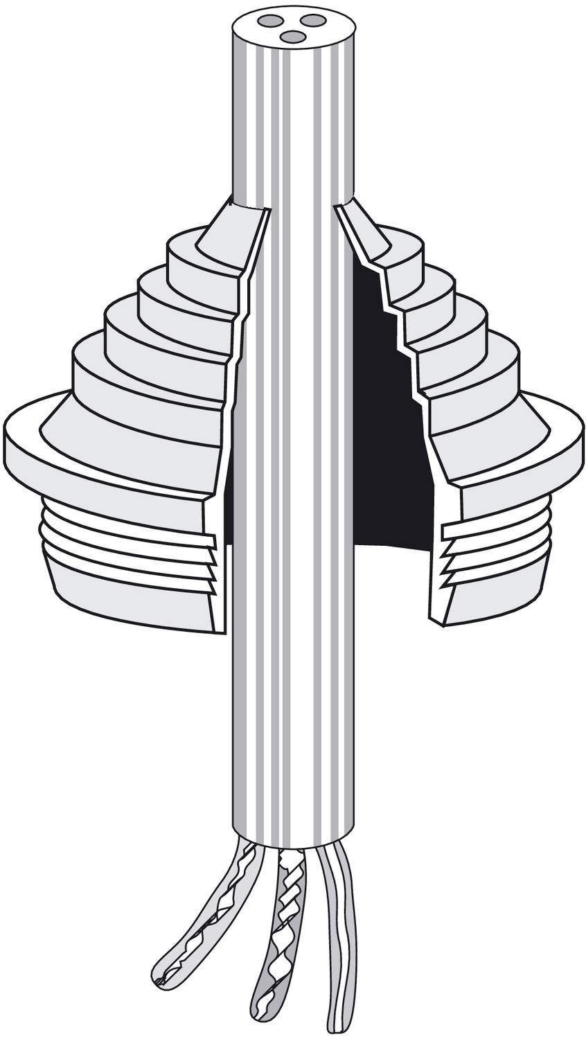 Techniczny diagram przedstawia przekrój poprzeczny elementu mechanicznego z spiralnymi strukturami po bokach.