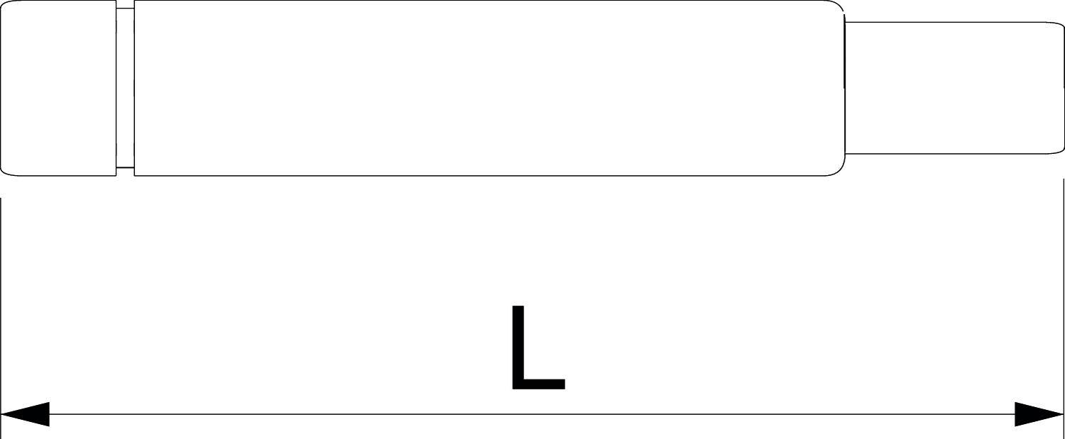 Rysunek cylindrycznego obiektu z boku ze strzałką poniżej wskazującą długość 'L'.