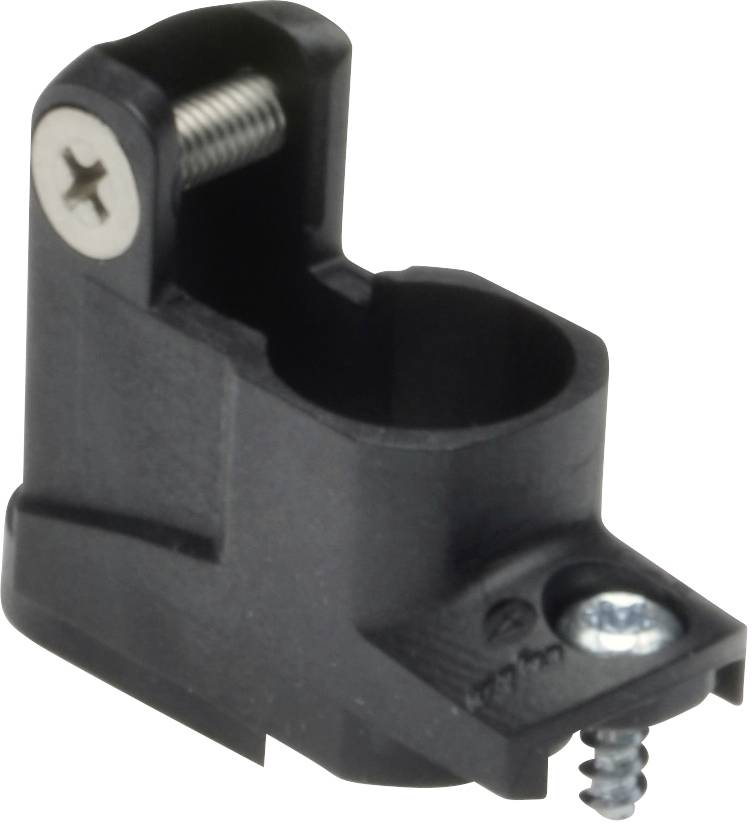 Czarna plastikowa podstawa z dwoma śrubami, jedna widoczna z boku, służy do mocowania na powierzchni.