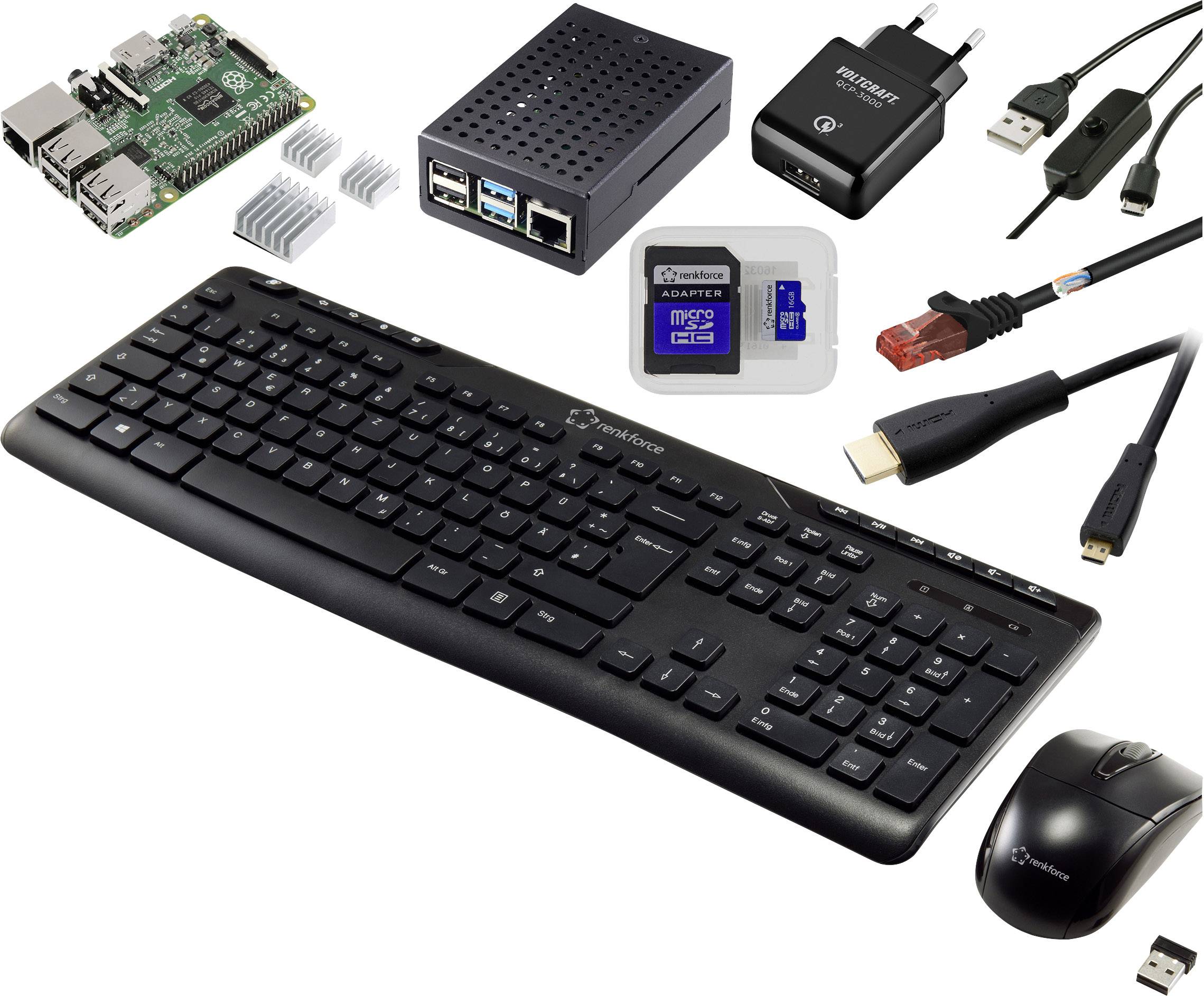 TRU COMPONENTS Pro Set Raspberry Pi® 2 модель B 1 ГБ 4 x 0,9 ГГц, вкл. блок живлення, вкл. корпус, вкл. радіатор, вкл. кабель HDMI