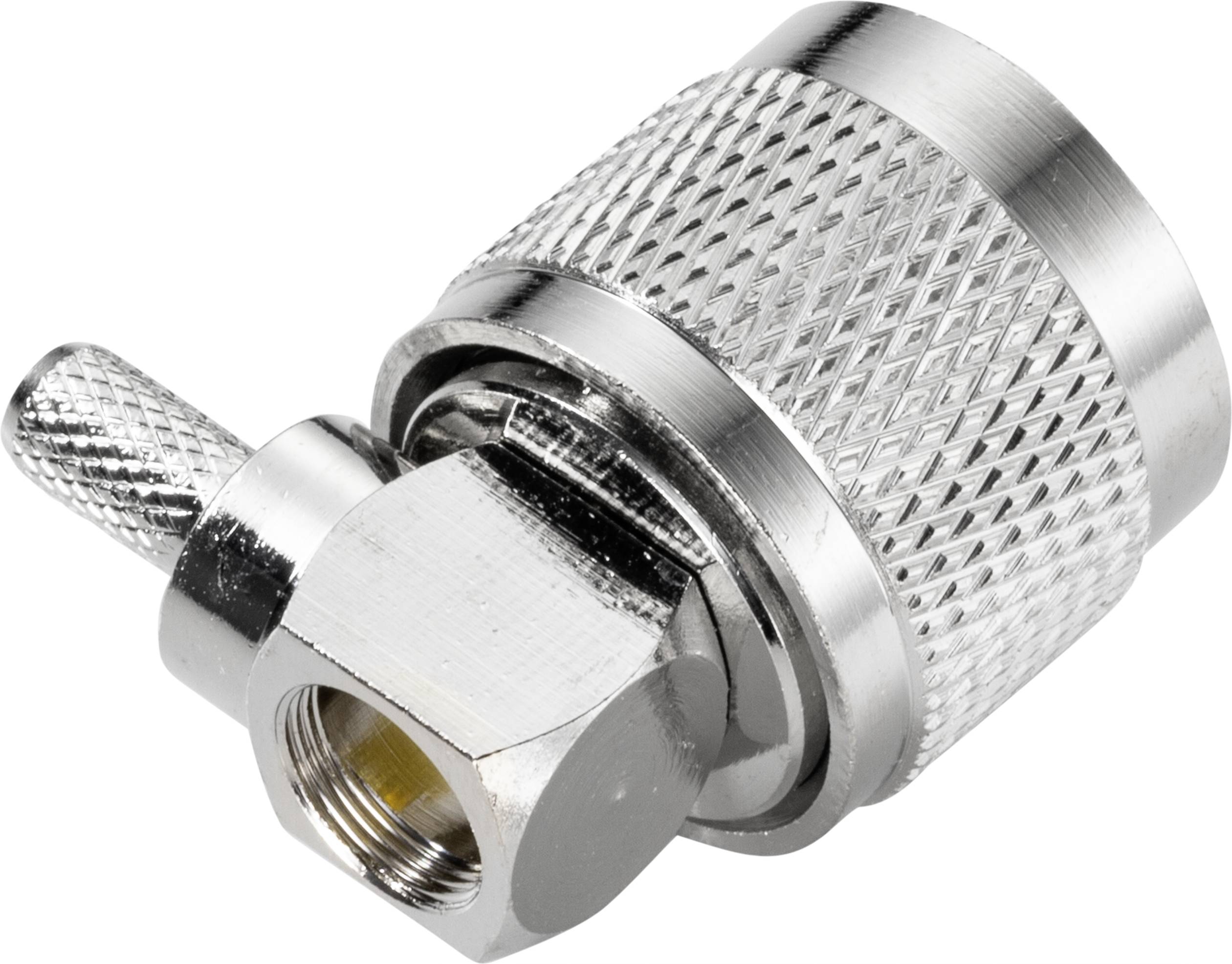 Metalowy adapter o powierzchni karbowanej i gwintowanej, prawdopodobnie przeznaczony do zastosowań technicznych lub mechanicznych.