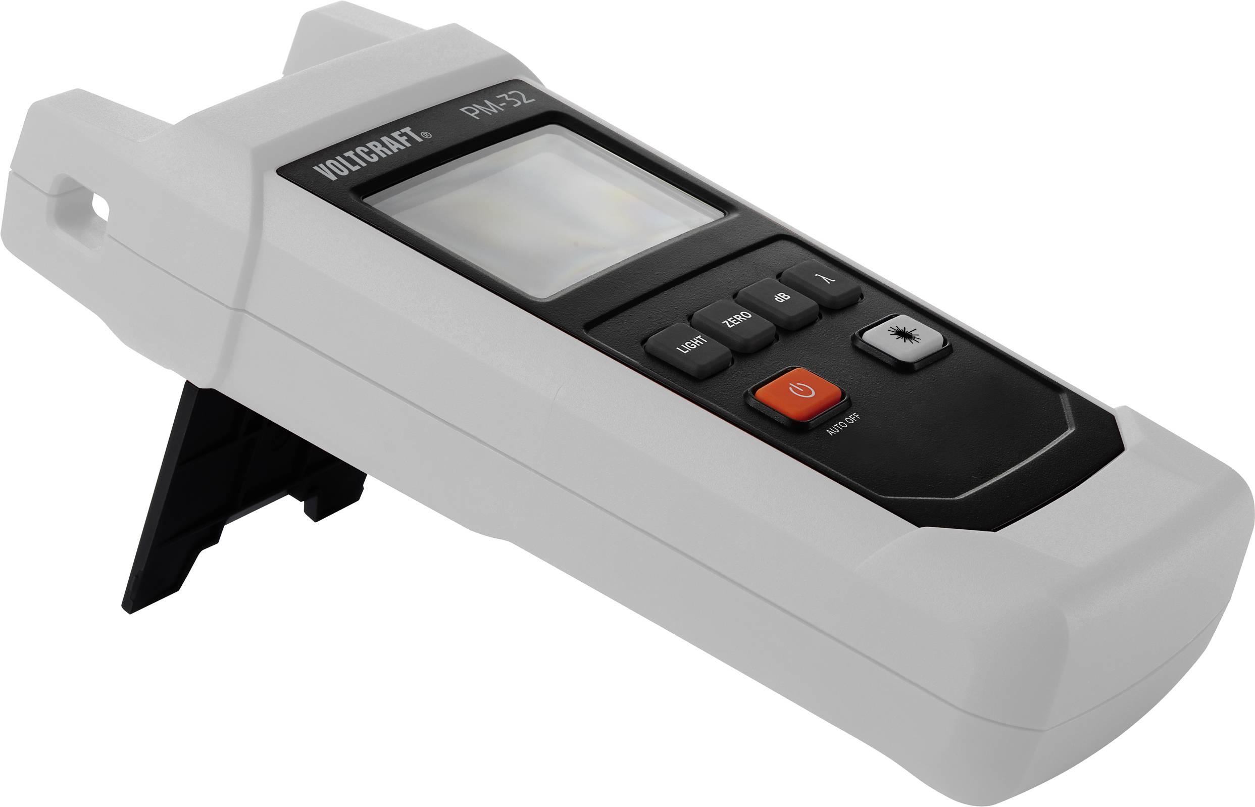 Przenośny licznik cząstek z wyświetlaczem i wieloma przyciskami, służący do pomiaru cząstek w powietrzu.