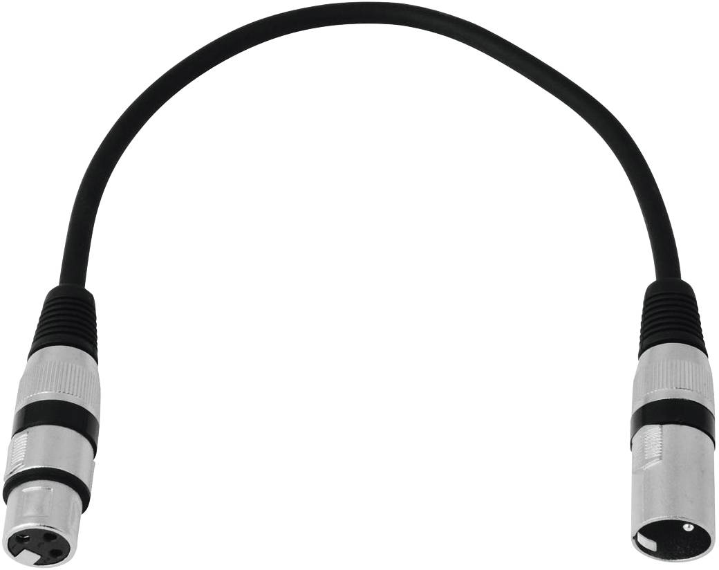 Kabel XLR z wtykiem męskim i żeńskim, używane do łączenia urządzeń audio.