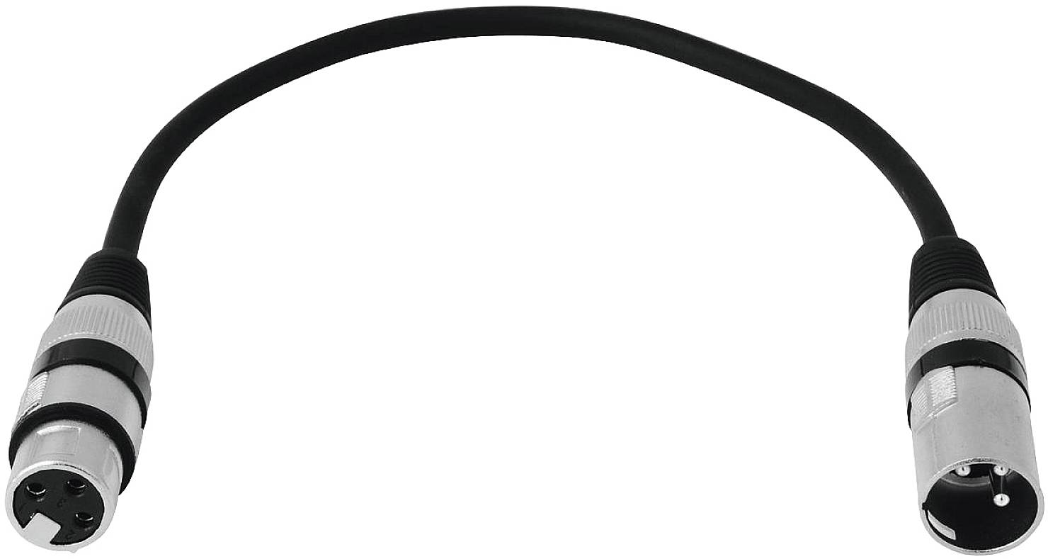 Kabel XLR z wtykiem męskim i żeńskim, używane do profesjonalnych połączeń audio.