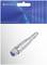 Adapter XLR firmy Omnitronic w oryginalnym opakowaniu, srebrna metalowa obudowa, niebieska i srebrna wtyczka, odpowiedni do kabli audio.