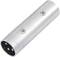Srebrny adapter XLR z trzema stykami, o cylindrycznym kształcie, przeznaczony do połączeń audio.