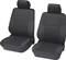 Dwa czarne pokrowce na fotele samochodowe o prostym designie, odpowiednie na fotele przednie. Zapewniają podstawową ochronę i komfort.