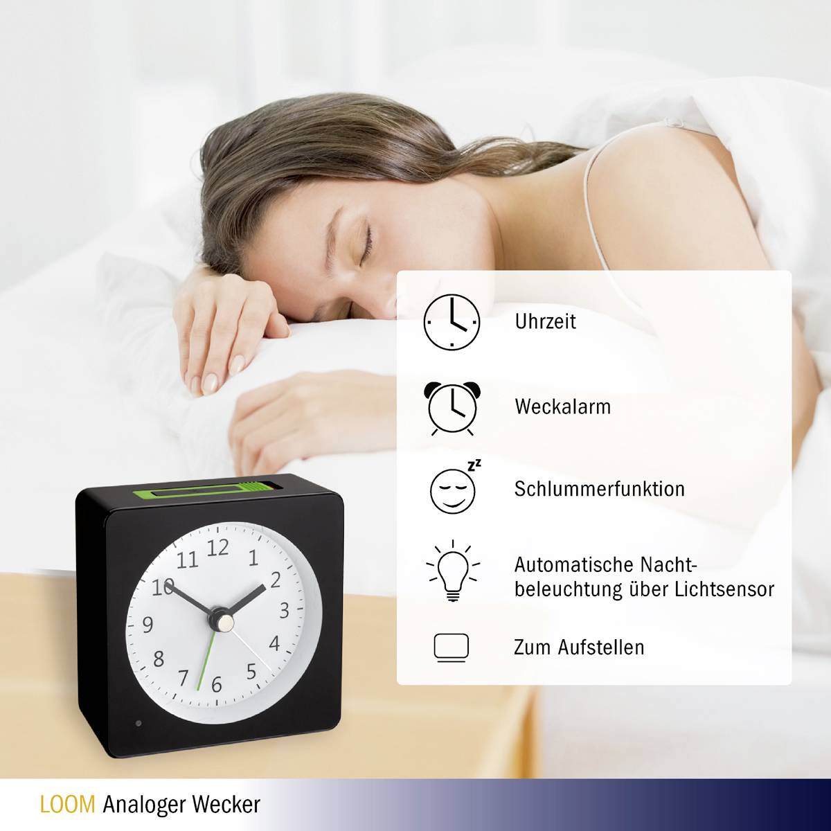 Будильник TFA Dostmann LOOM 60.1031.01, чорний