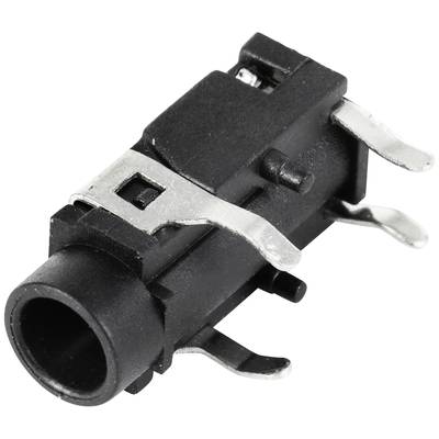Czarny, prostokątny wtyk audio jack z dwoma bocznymi metalowymi zaczepami, odpowiedni do połączeń elektronicznych.