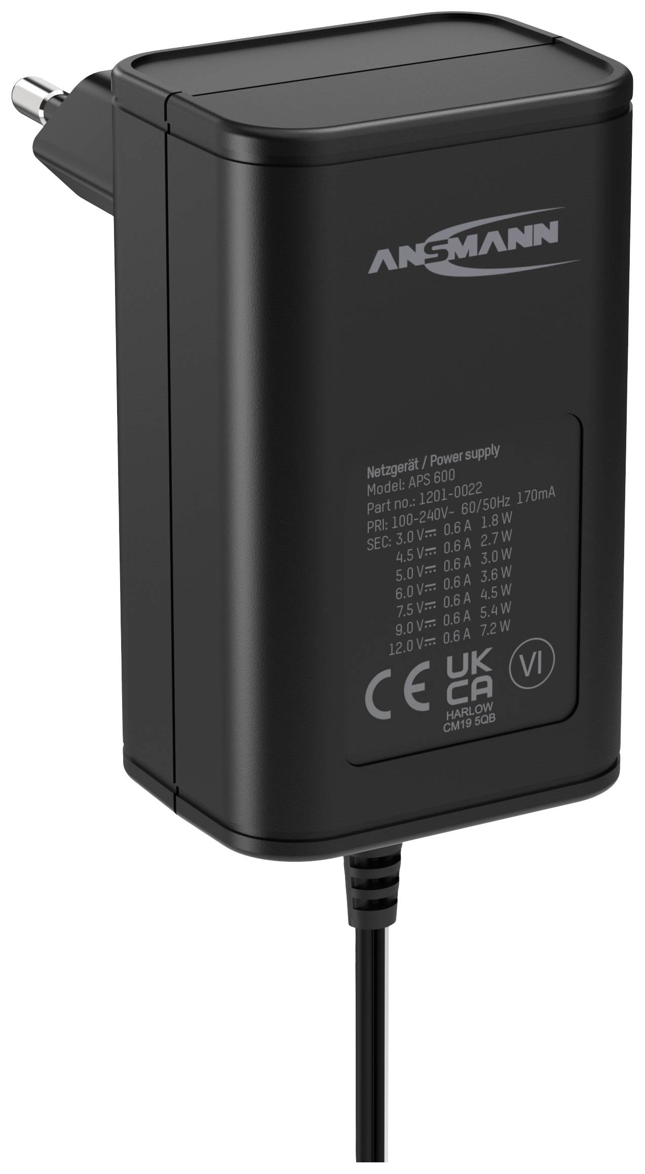 Блок живлення, що підключається до мережі, регульований Ansmann APS 600 600 мА 7,20 Вт
