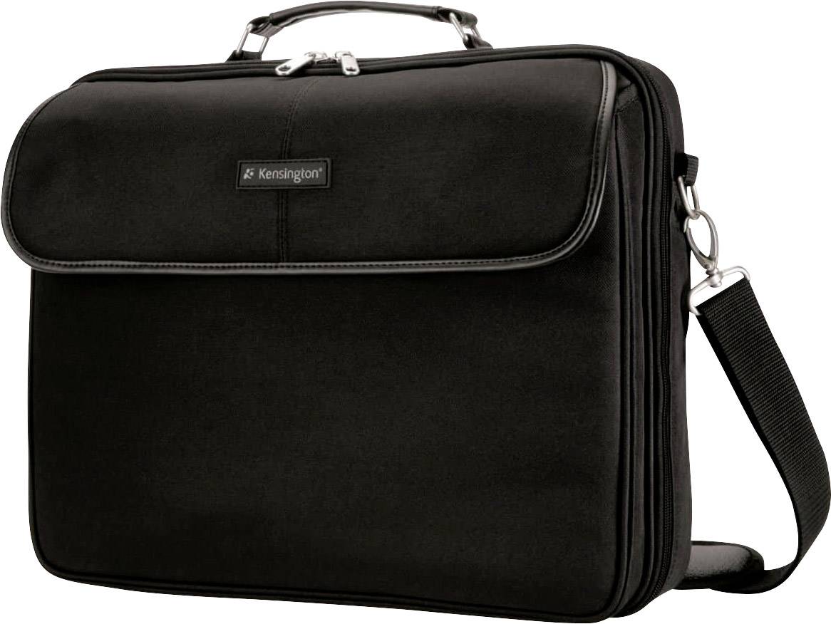 Czarna teczka z paskiem na ramię i uchwytem, odpowiednia do przewożenia laptopów lub dokumentów, o minimalistycznym designie.