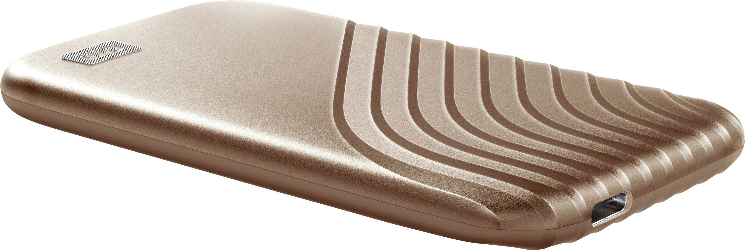 Brązowa, zewnętrzna dysk twardy z żebrowaną obudową i złączem USB z przodu.