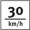 Czarno-białe znak drogowy z napisem '30 km/h', wskazujący na ograniczenie prędkości.