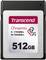 'Karta pamięci Transcend CFexpress, 512 GB, prędkość odczytu 1700 MB/s, prędkość zapisu 1000 MB/s, typ B.'