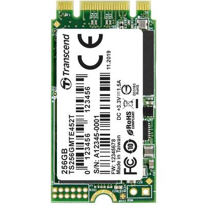 'Transcend 256GB SSD, model TS256GMTE452T, wyprodukowany na Tajwanie. Obsługuje napięcie DC 3,3V, USB 3.1, zgodny z normami FCC i RoHS.'
